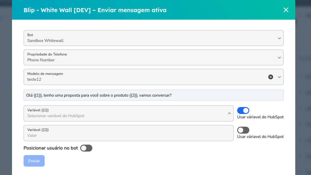 Formulário para envio de mensagens ativas